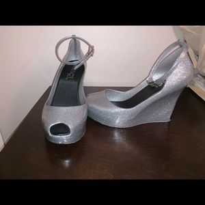 Silver glitter wedges